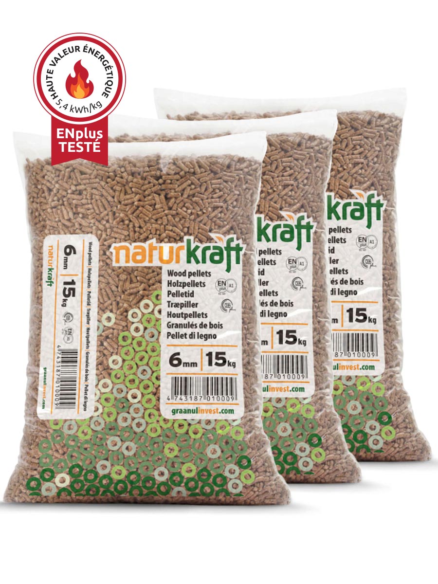 Holzpellets EN+A1 / DIN+ zwei komplette Paletten, 132 Säcke à 15 kg (1980 kg)